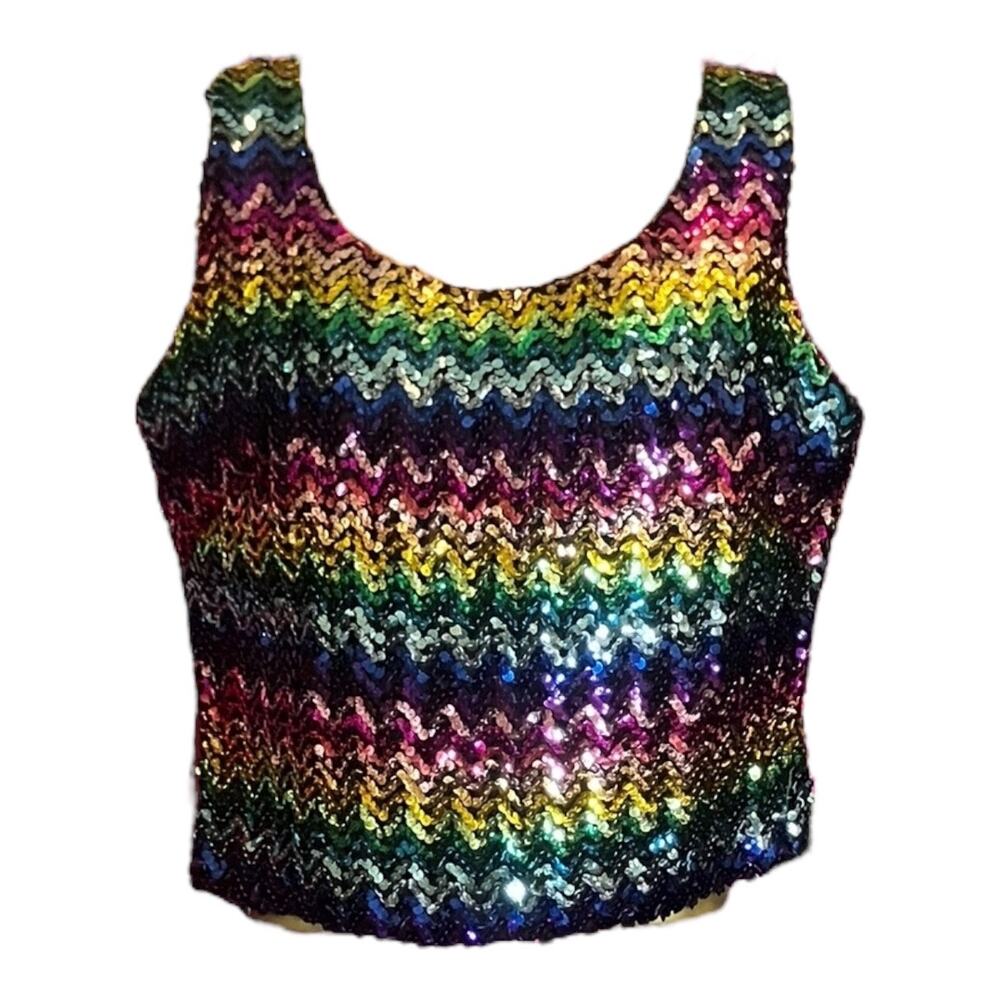 American Vintage Multicolor Sequin Zigzag Crop Tank